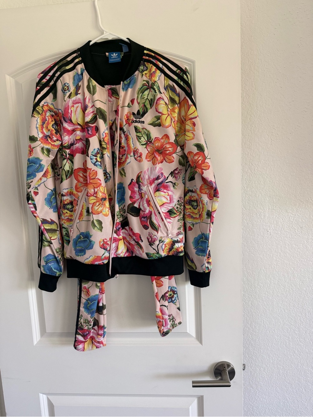 adidas Pink Floral Women's Track Jacket and leggings with Black Trim matching se